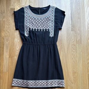 Madewell Black Dress with Brown Geometric Embroidery